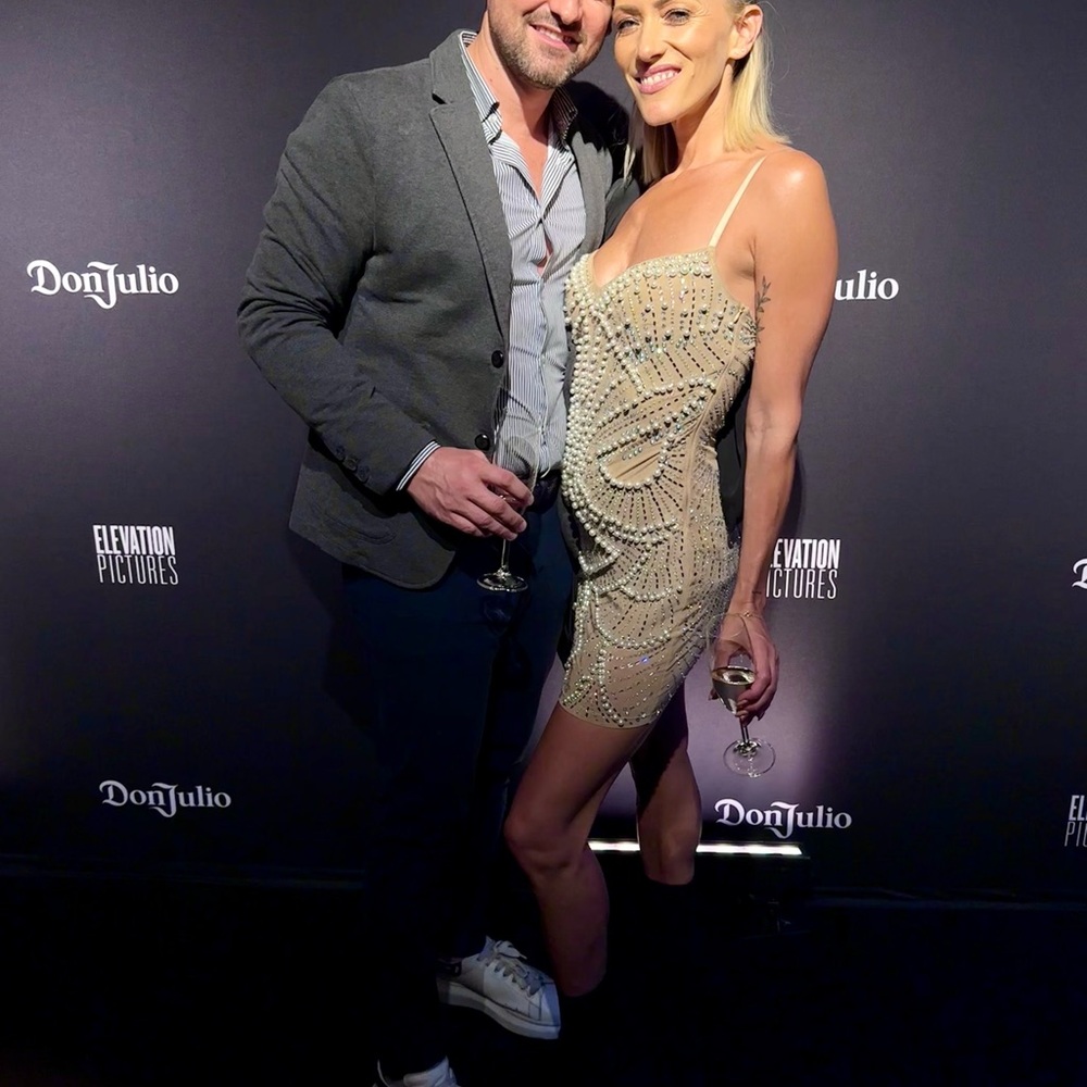 Elegant Beaded Dress in Tan - Picture 9 of 12